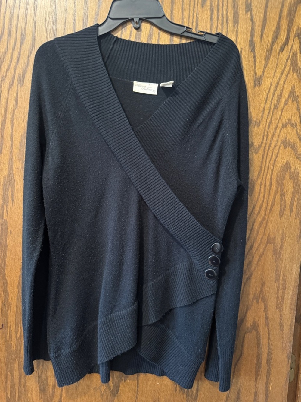 Allison Brittney Black V-Neck Asymmetric Button Cardigan